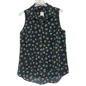 CAbi Floral Sleeveless Blouse - Black and Green